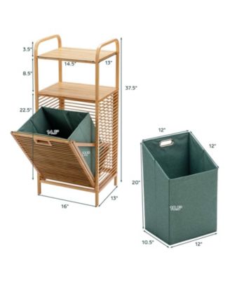 Tilt-out Bamboo Laundry Hamper with 2-Tier Shelf and Removable Liner