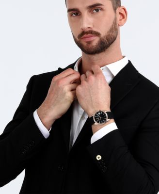 Men's Date Black Silicone Watch, 43mm