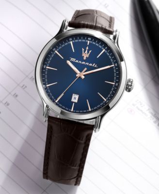 Men's Date Brown Leather Watch, 42mm