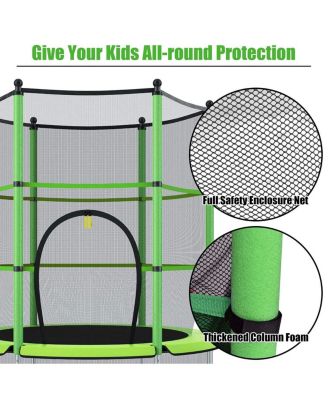 55" Trampoline for Kids, Children Trampoline w/Safety Enclosure Net & Spring Pad & Bulit-in Zipper Sturdy Steel Frame, Mini Outdoor Indoor Trampoline for Patio, Garden, Porch