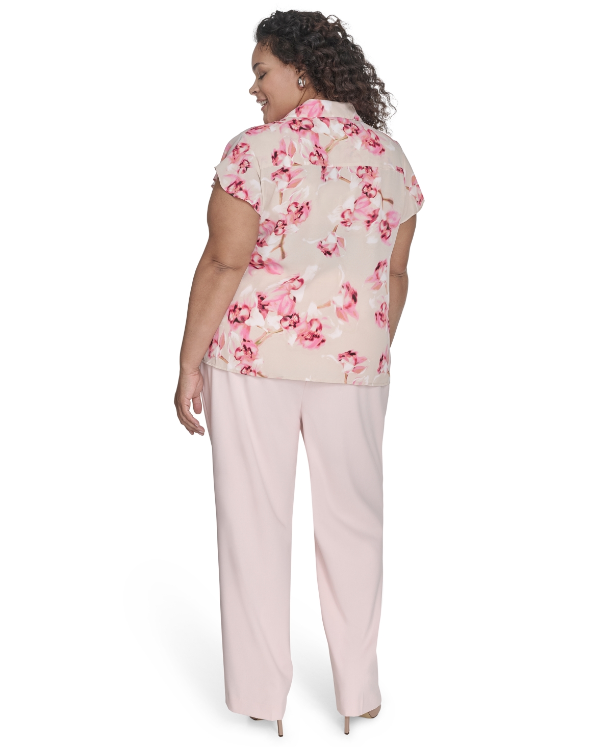 CALVIN KLEIN PLUS SIZE FLORAL RUFFLE-FRONT BLOUSE 