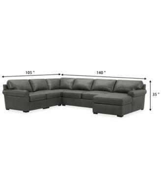 Radley Roll Arm 139" 5-Pc. Leather Square Corner Chaise Sectional