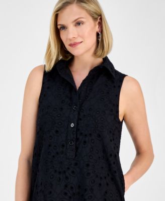 Women's Cotton Sleeveless Eyelet Shift Dress