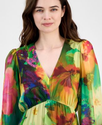 Women's V-Neck Long-Sleeve Maxi Dress