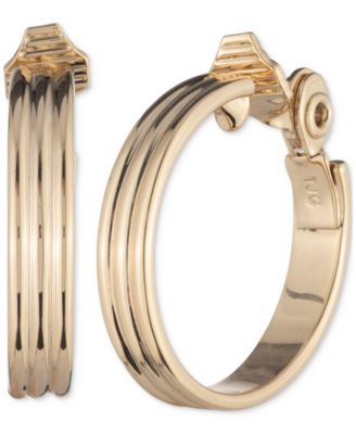 Lauren Ralph Lauren - Gold-Tone Ribbed Medium Hoop Clip On Earrings, 1.1"