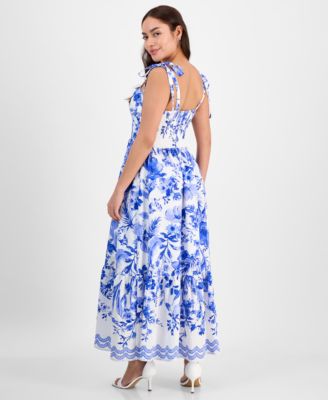 Women's Floral Tie-Strap Corset Maxi Dress