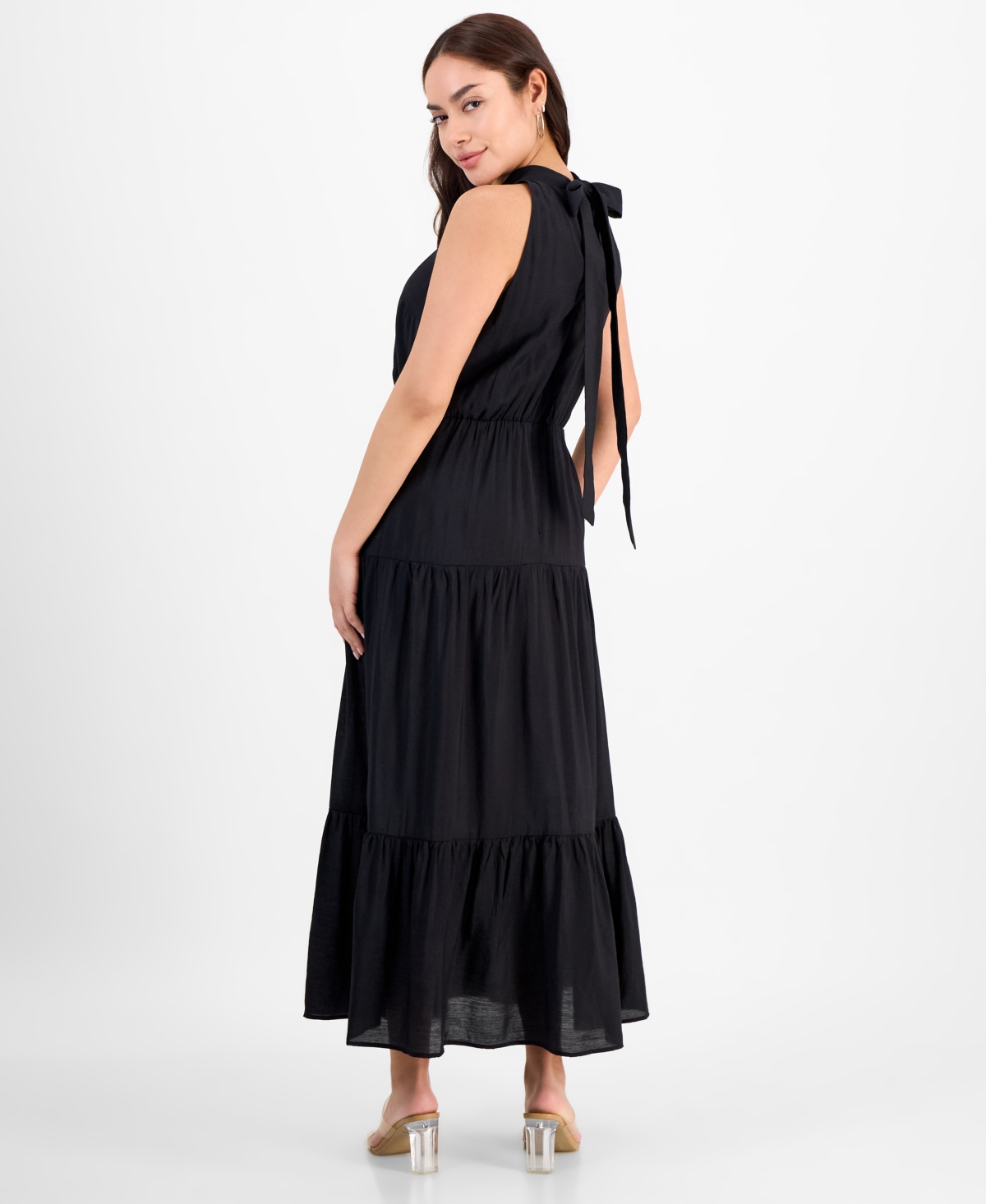 Shop Sam Edelman Women's High-neck Tiered Sleeveless Dress In Black