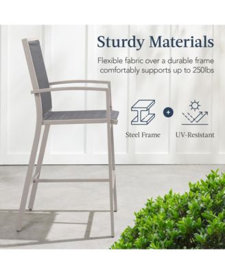 Outdoor Barstools Set of 2, Bar Height Patio Chairs w/ All-Weather Mesh