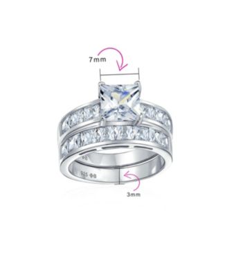 2CT Princess Cut Solitaire Side Stone CZ Square Band Ring Set .925 Sterling Silver