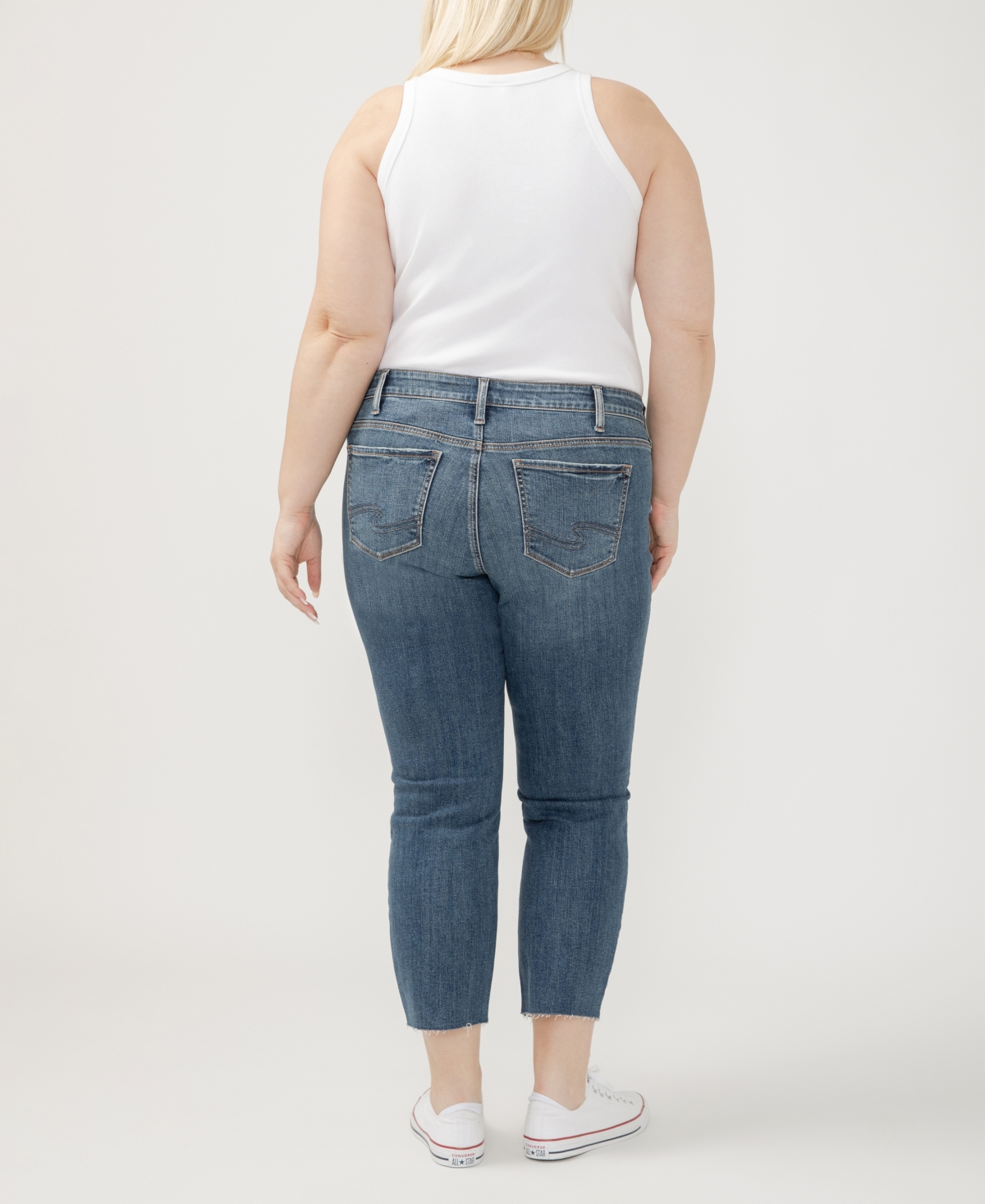 Shop Silver Jeans Co. Plus Size Elyse Mid Rise Comfort Fit Ankle Straight Jeans In Serenade