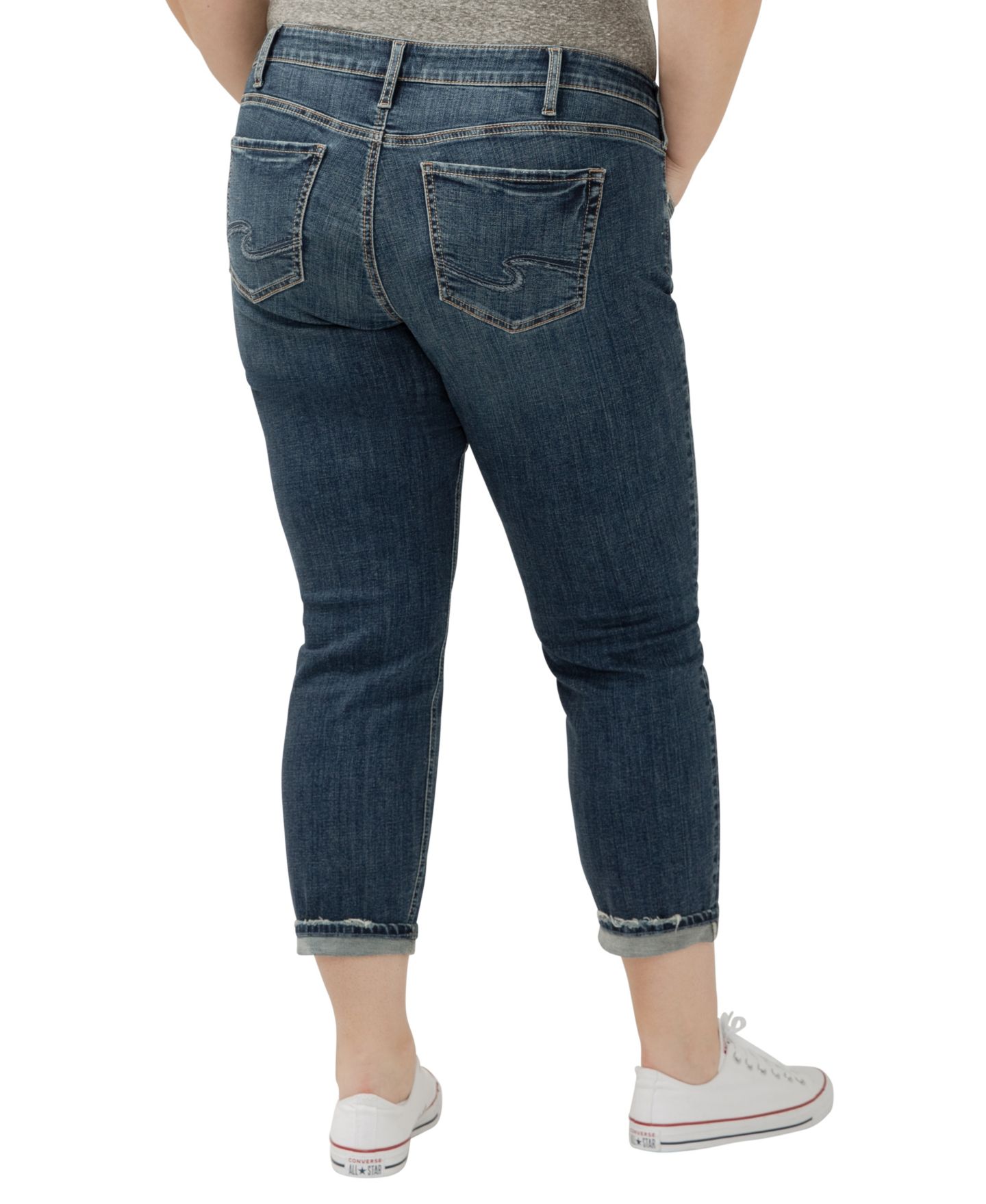 Женские джинсы Silver Jeans Co. Plus Size Boyfriend Mid Rise Slim Leg, цвет: Treble — фото 2
