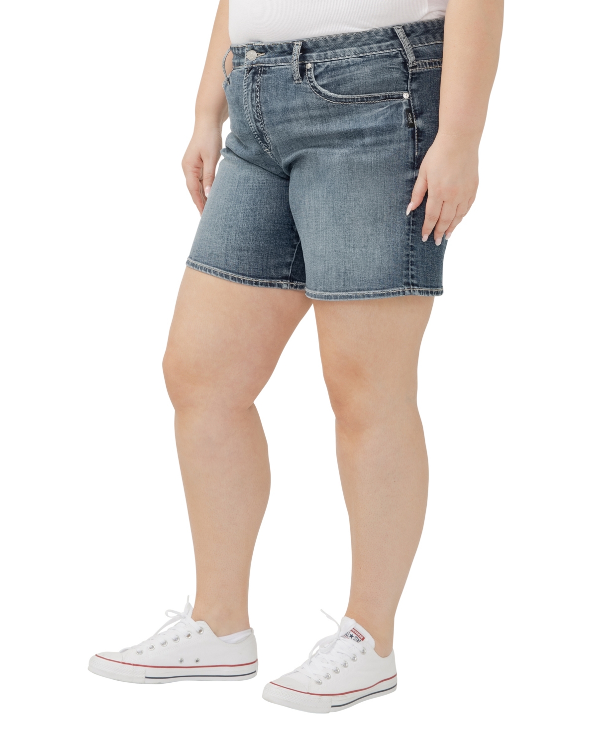 Shop Silver Jeans Co. Plus Size Boyfriend Mid Rise Luxe Stretch Shorts In Glory