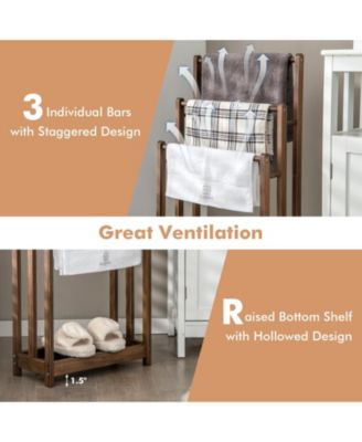 Freestanding Towel Rack 3-Bar Hand Towel Drying Stand with Bottom Storage Shelf