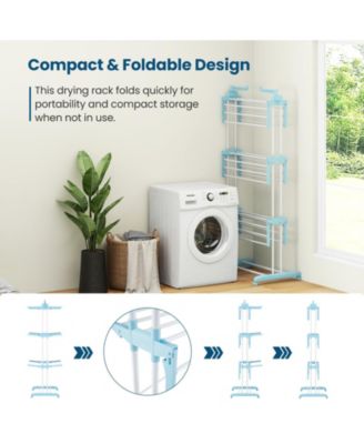 4-tier Clothes Drying Rack with Rotatable Side Wings and Collapsible Shelves