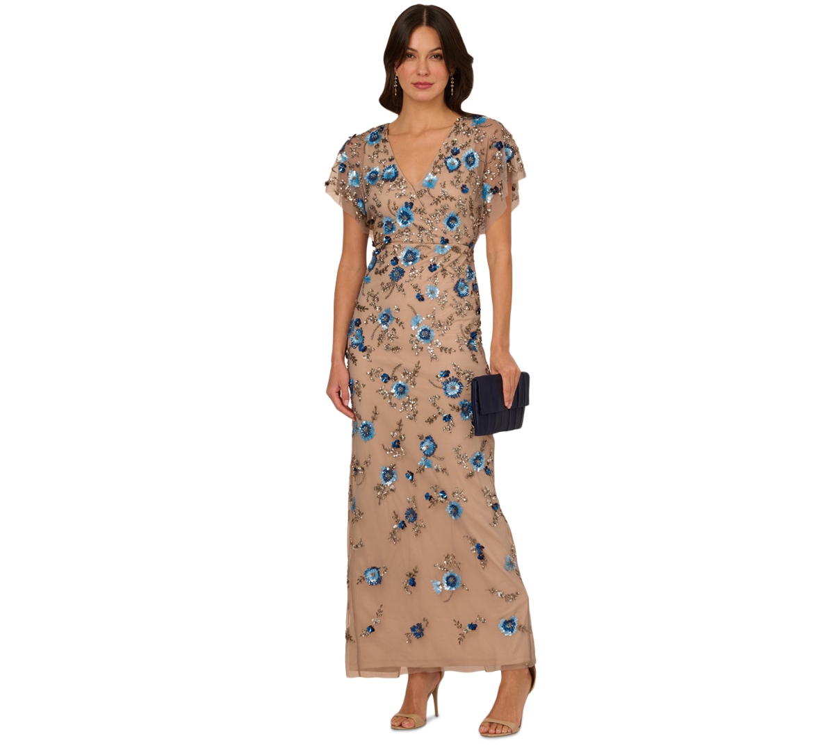 Women's Beaded Mesh Column Dress - Mercury/Nude