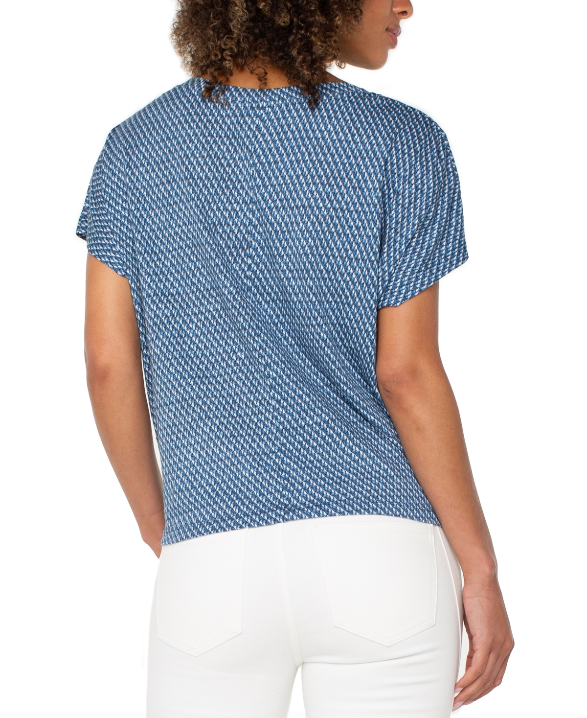 Liverpool Los Angeles Petite Twist-hem Flutter-sleeve Top In Blue