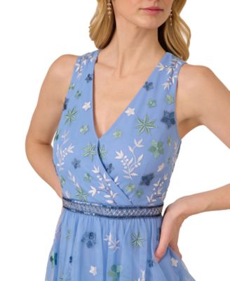 Adrianna Papell Women's Beaded Tiered Mesh Dress - Macy's
