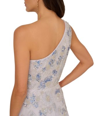 Adrianna Papell Women's Asymmetric-Neck Beaded Mesh Gown