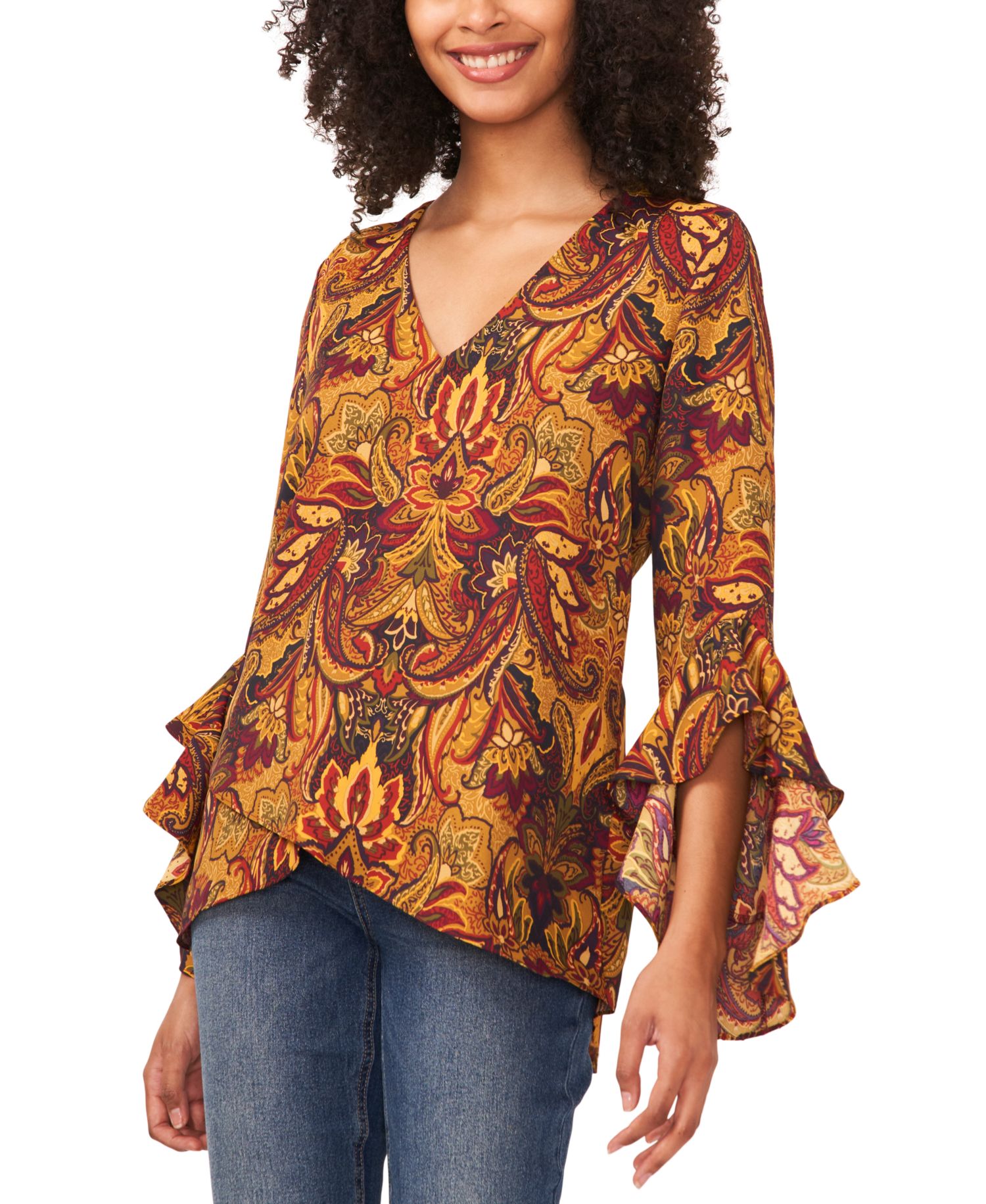 Women's Paisley-Print Flutter-Sleeve Top