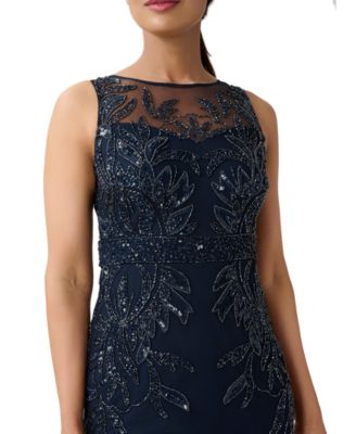 Petite Beaded Sleeveless Long Sheath Gown