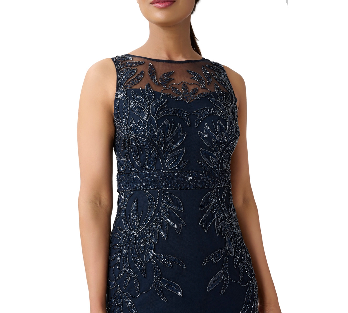 ADRIANNA PAPELL PETITE BEADED SLEEVELESS SHEATH GOWN 