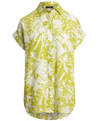 売れ筋商品|||ラルフローレン カットソー トップス レディース Women's Relaxed-Fit Floral Linen Short-Sleeve Shirt Green/White Lauren Ralph Lauren Women's Floral Linen Shirt - Macy's