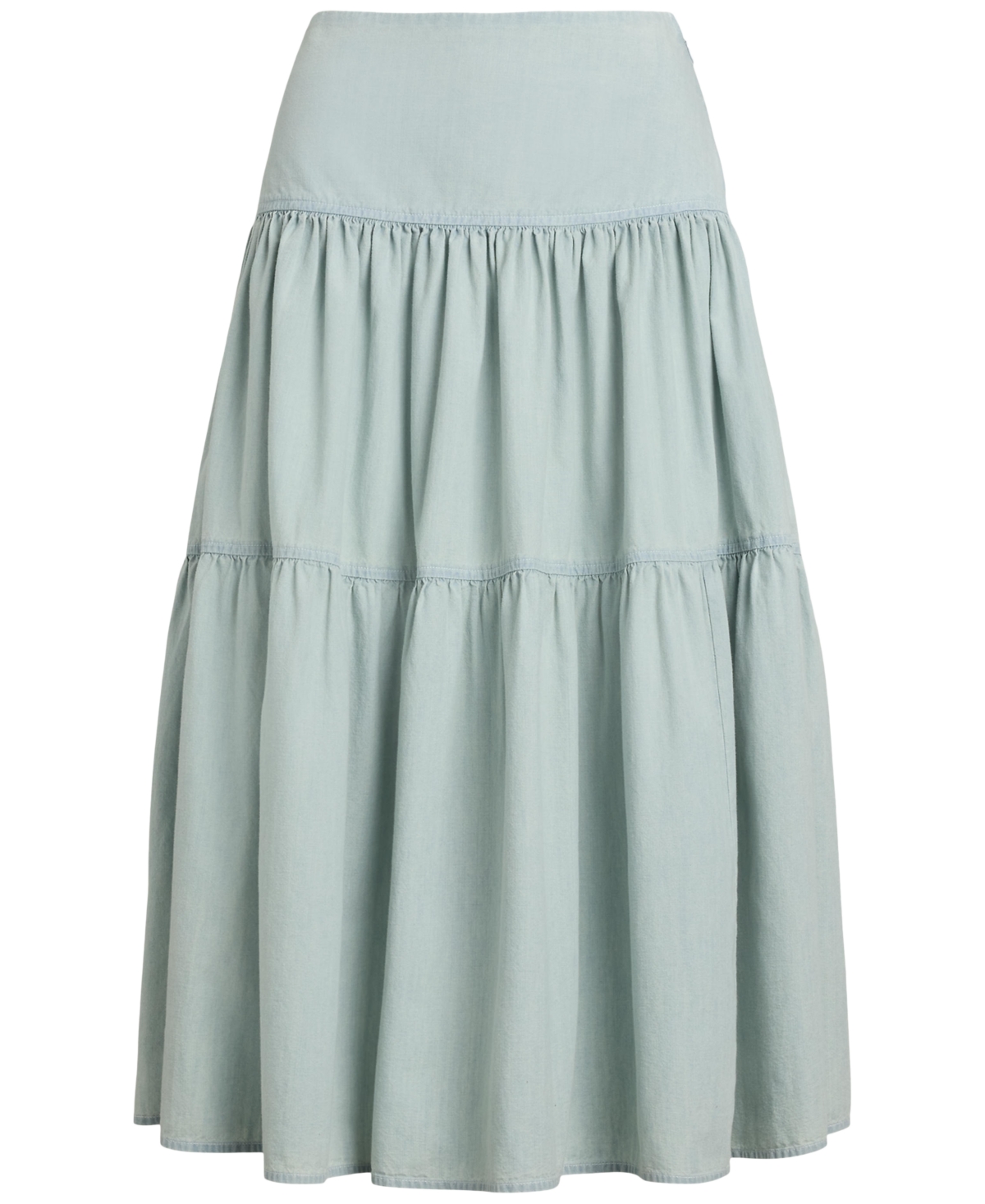 RALPH LAUREN WOMEN'S CHAMBRAY TIERED MIDI SKIRT 