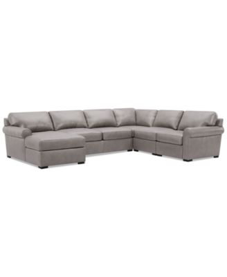 Radley Roll Arm 139" 5-Pc. Leather Square Corner Chaise Sectional