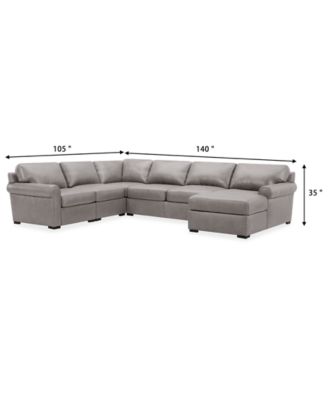 Radley Roll Arm 139" 5-Pc. Leather Square Corner Chaise Sectional