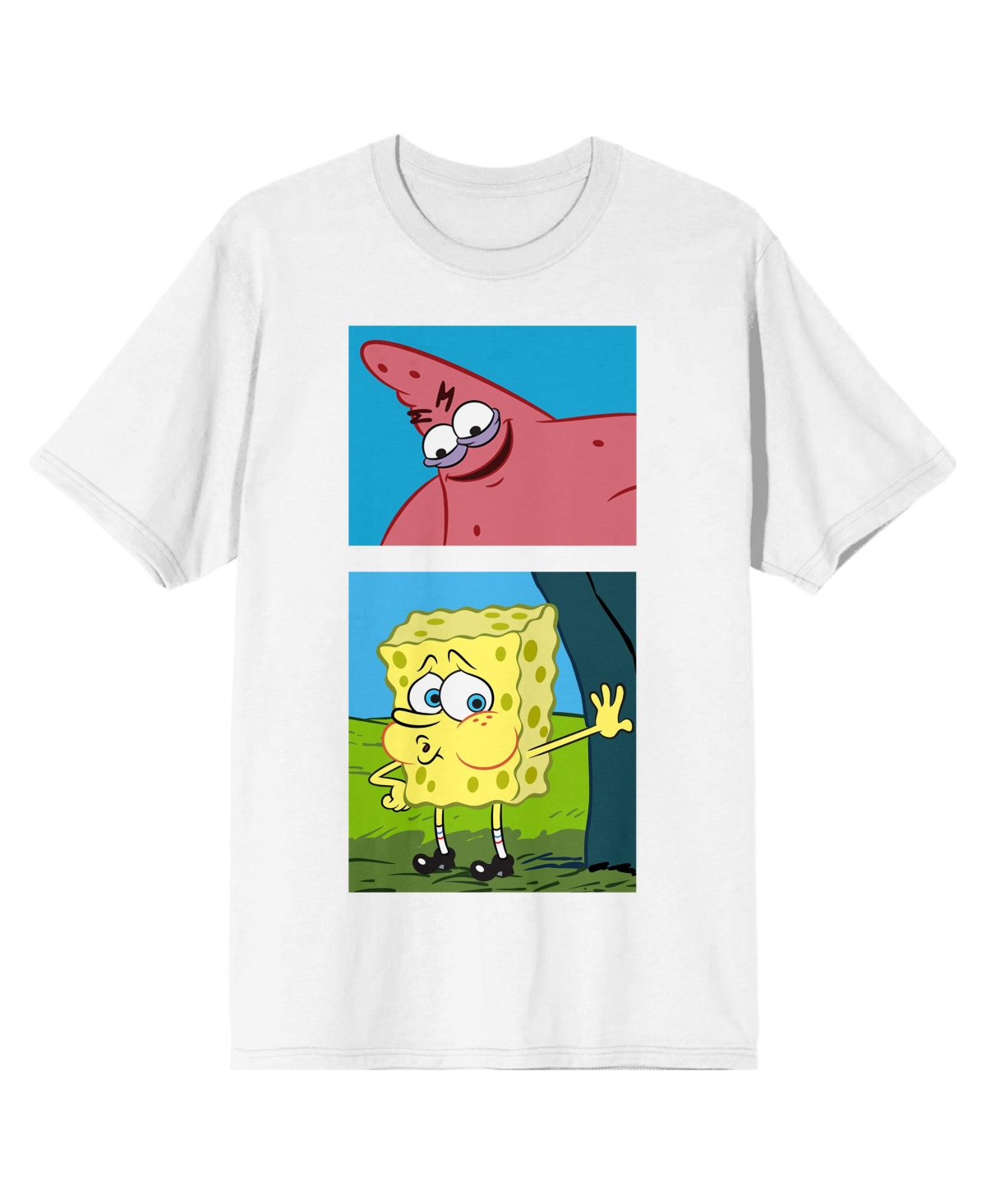 Men's White Spongebob and Patrick Meme Graphic T-shirt-3XL - White
