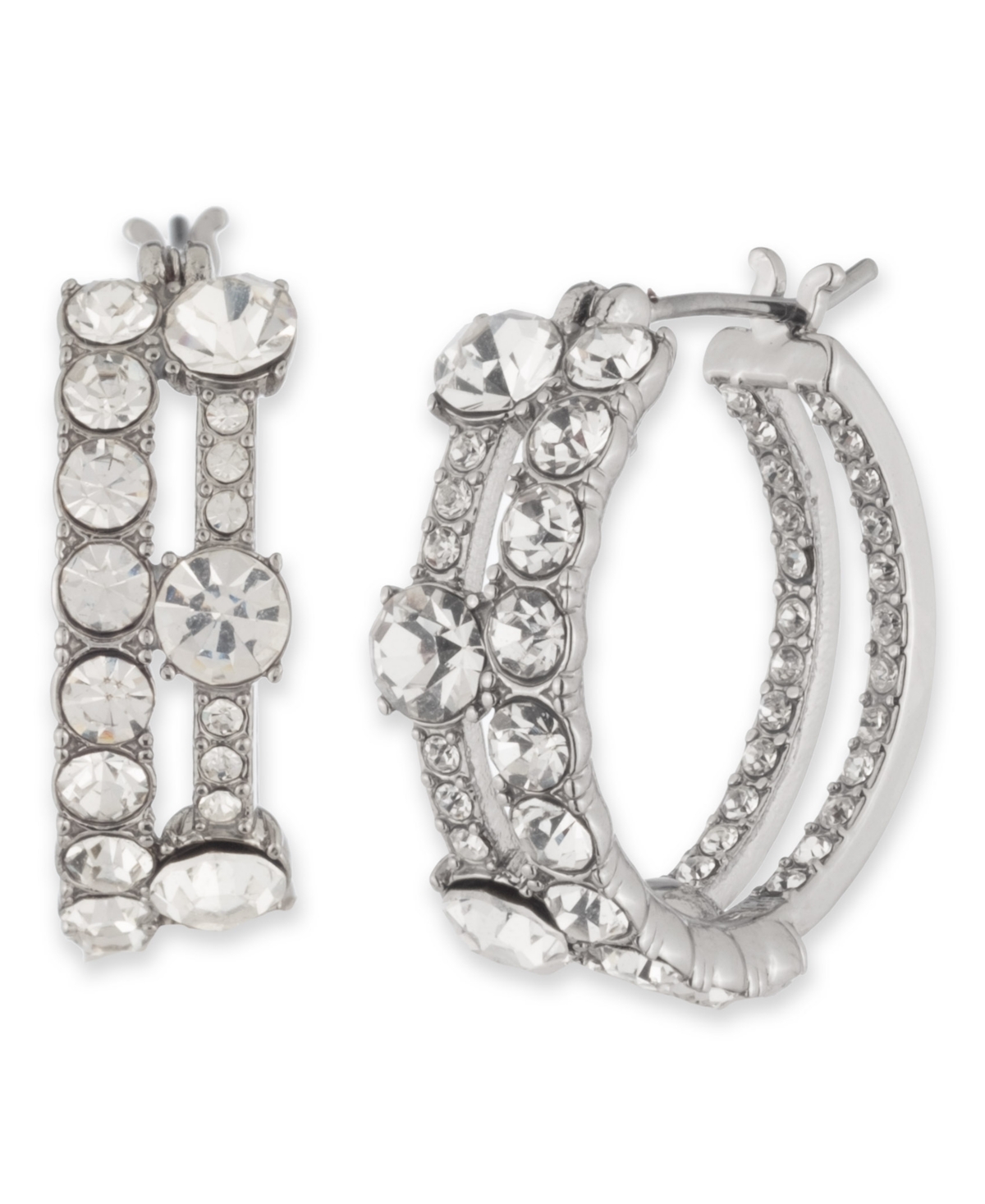 Givenchy Small Pave Double-row Hoop Earrings, 0.66" In Silver