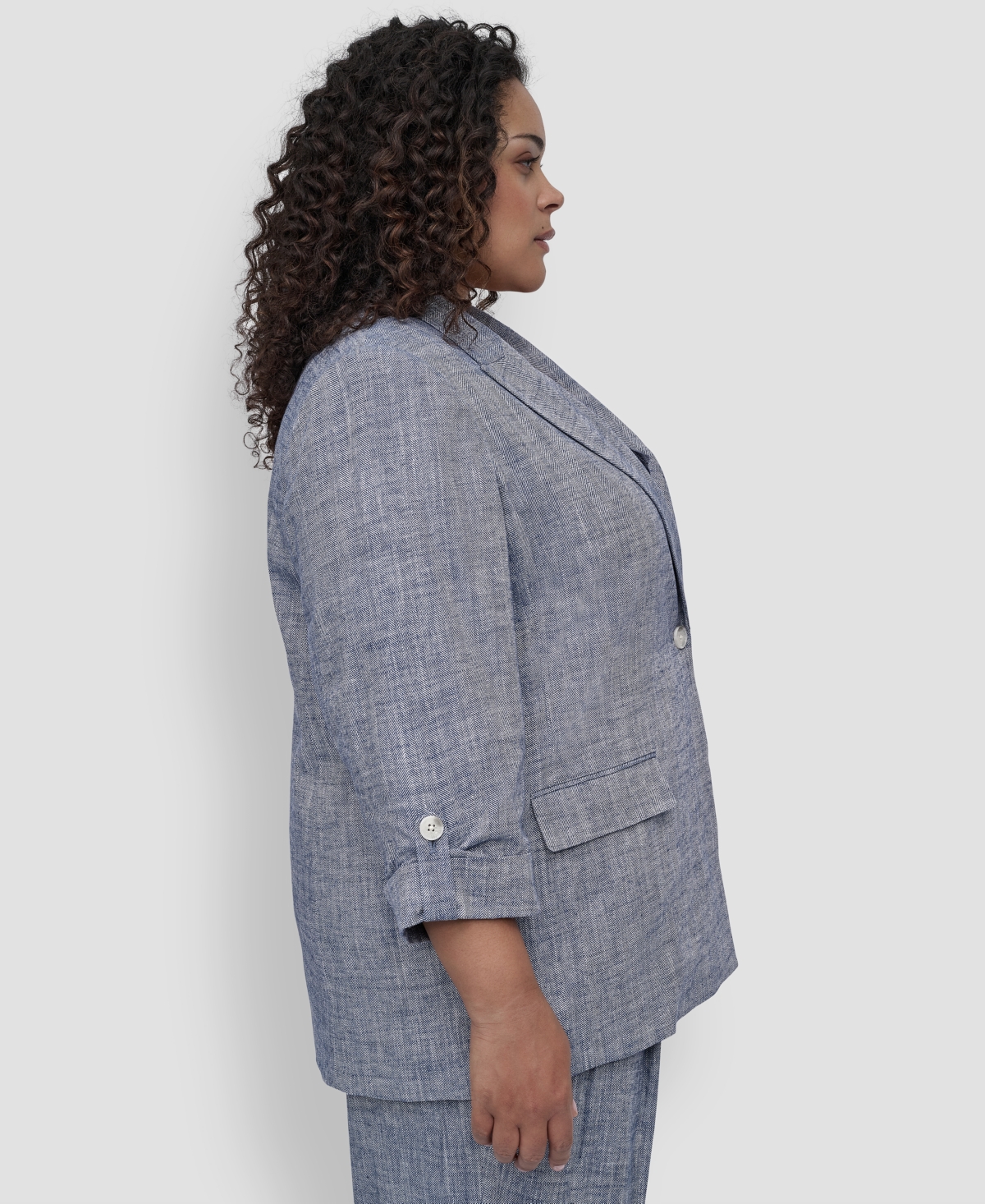 Dkny Plus Size One-button Roll-tab-sleeve Jacket