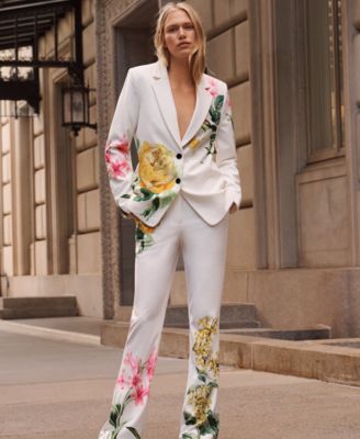 KARL LAGERFELD PARIS Women's Floral-Print Blazer Straight-Leg