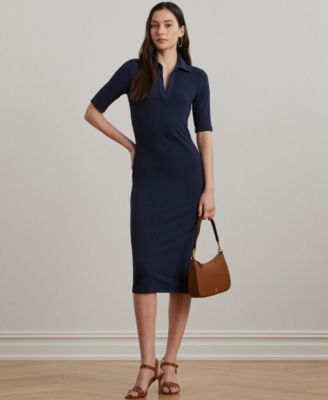Lauren Ralph Lauren - Women's Rib-Knit Elbow-Sleeve Polo Dress