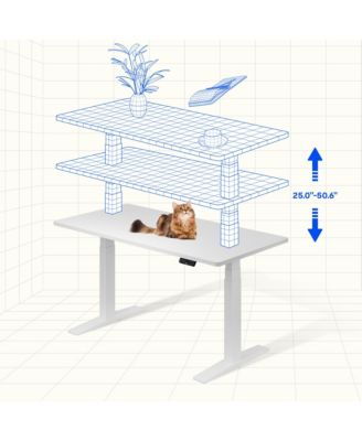 E7-COMMERCIAL 55  W Electric Adjustable Standing Desk, Rectangular Chipboard Top & Base, All White
