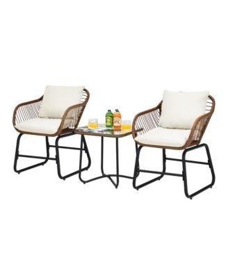 3 Piece Patio Conversation Furniture Set Outdoor Bistro Set w/ Cushions