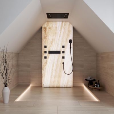 LED Light Ceiling-Mounted Thermostatic Shower System With Body Jets With Handheld Shower