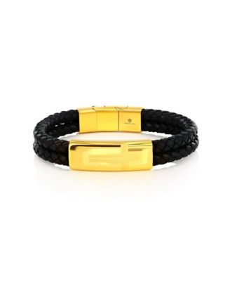 Stainless Steel Double Leather Strand Cross Design Bracelet - Black gold 56$