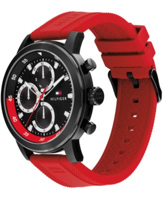 Men's Multifunction Red Silicone Strap Watch, 46mm