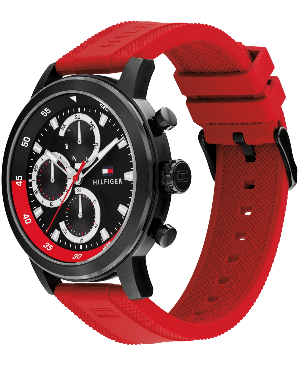 Tommy Hilfiger Men's Multifunction Red Silicone Strap Watch, 46mm In Red