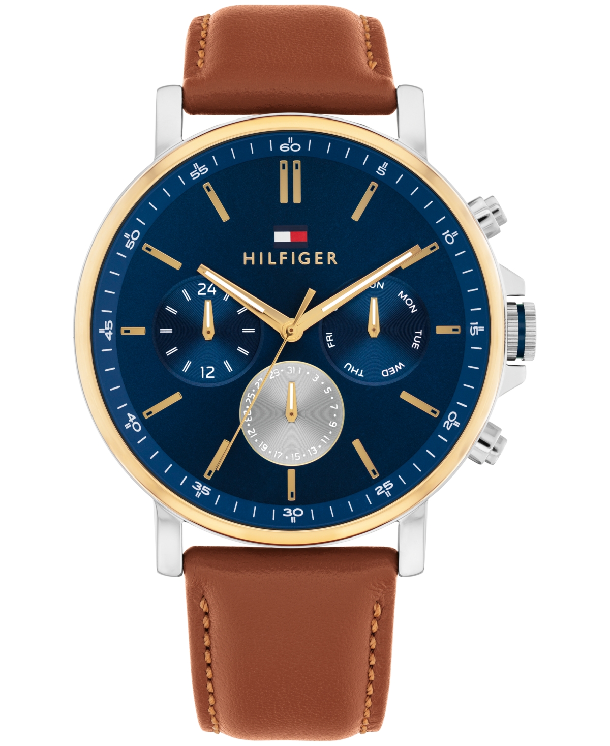 Tommy Hilfiger Men's Multifunction Brown Leather Strap Watch, 44mm In Brown