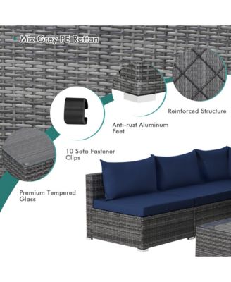 7PCS Patio Rattan Furniture Set Sectional Sofa Cushioned Garden