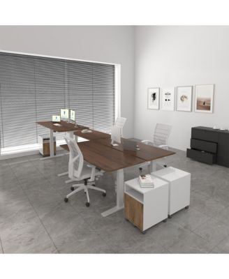 E7-COMMERCIAL 72  W Electric Adjustable Standing Desk, Black Walnut Top, White Base