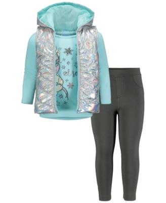 Girls Zip Up Vest T-Shirt and Leggings 3 Piece Outfit Set
