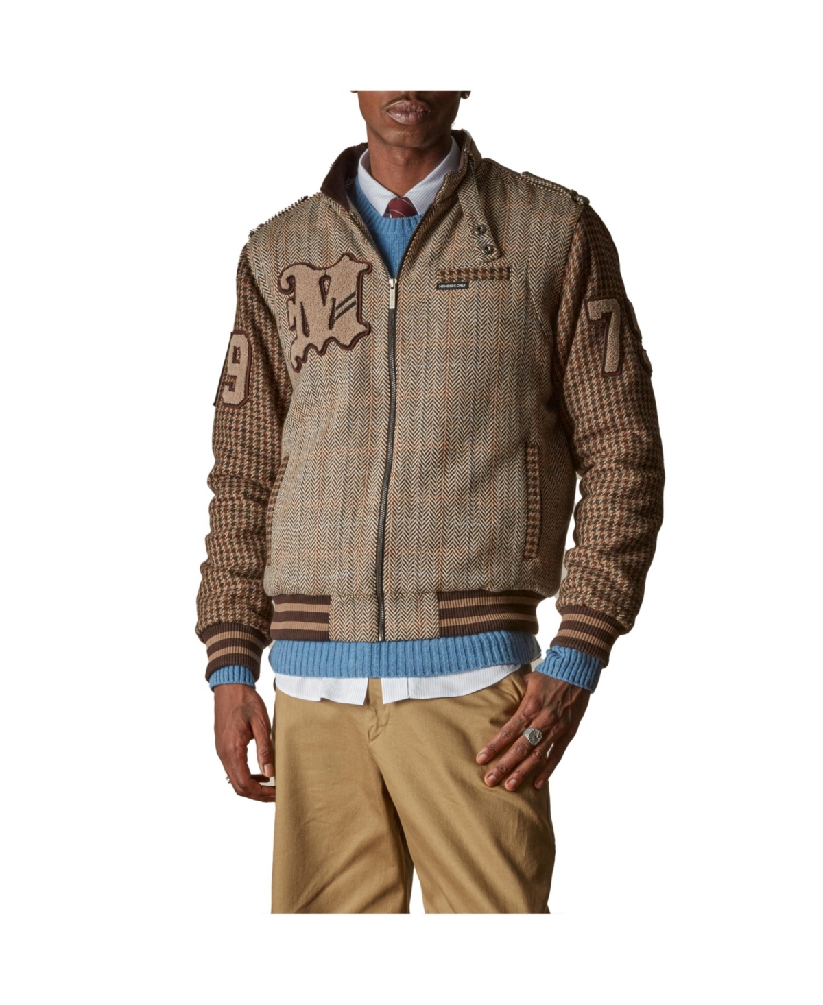 Men's Tweed Varsity Jacket - Beige