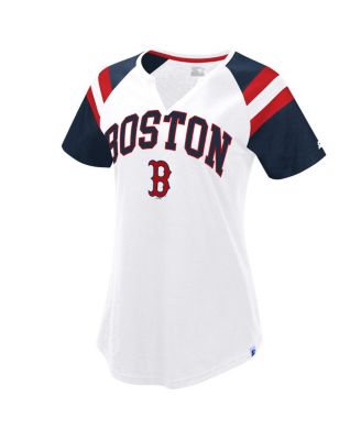 Starter - Women's White/Navy Boston Red Sox Game On Notch Neck Raglan T-Shirt