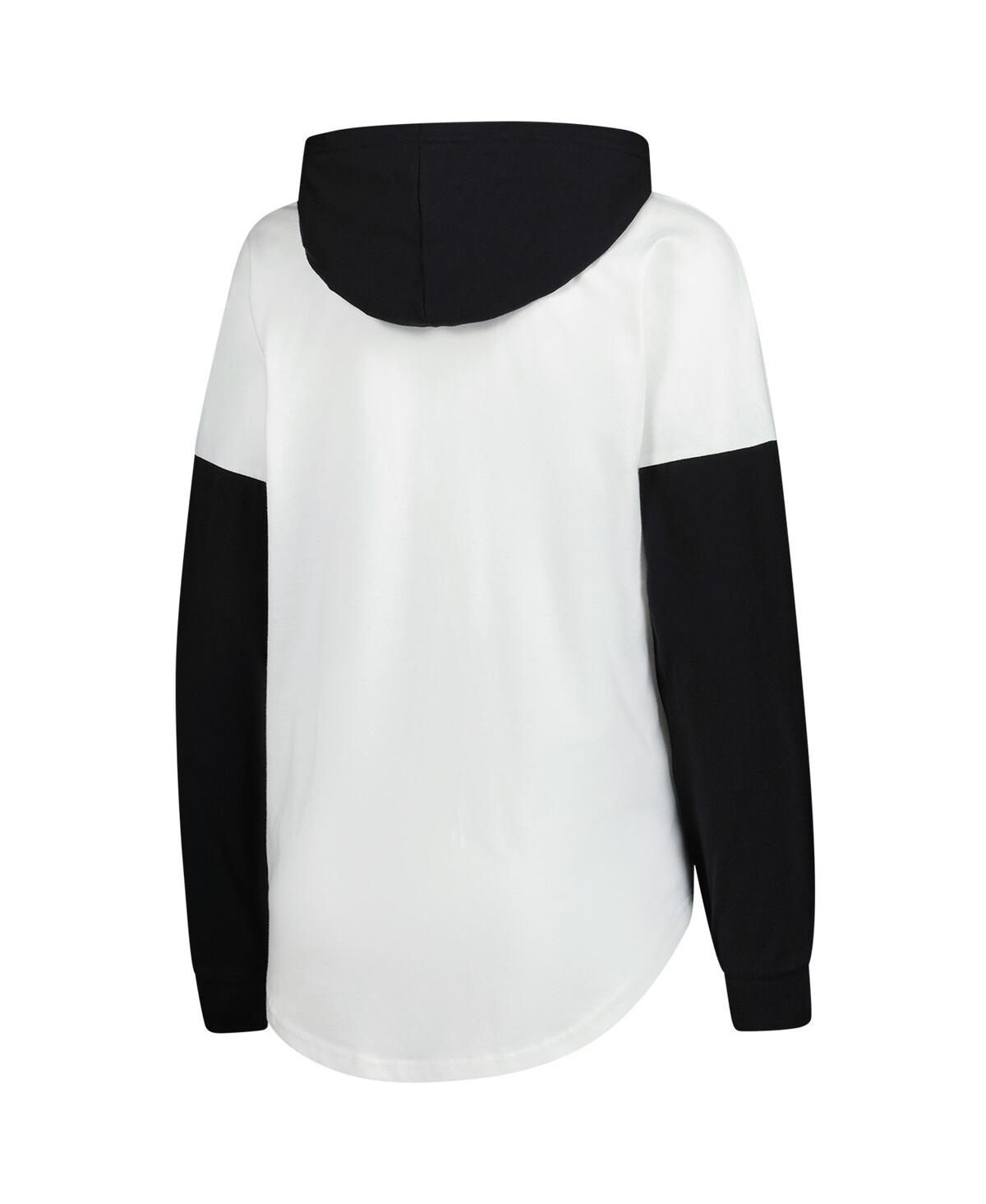 G-iii 4her By Carl Banks Women's White/black Ryan Blaney Bench Player Oversized Long Sleeve Hoodie V-neck T-shirt In White,black