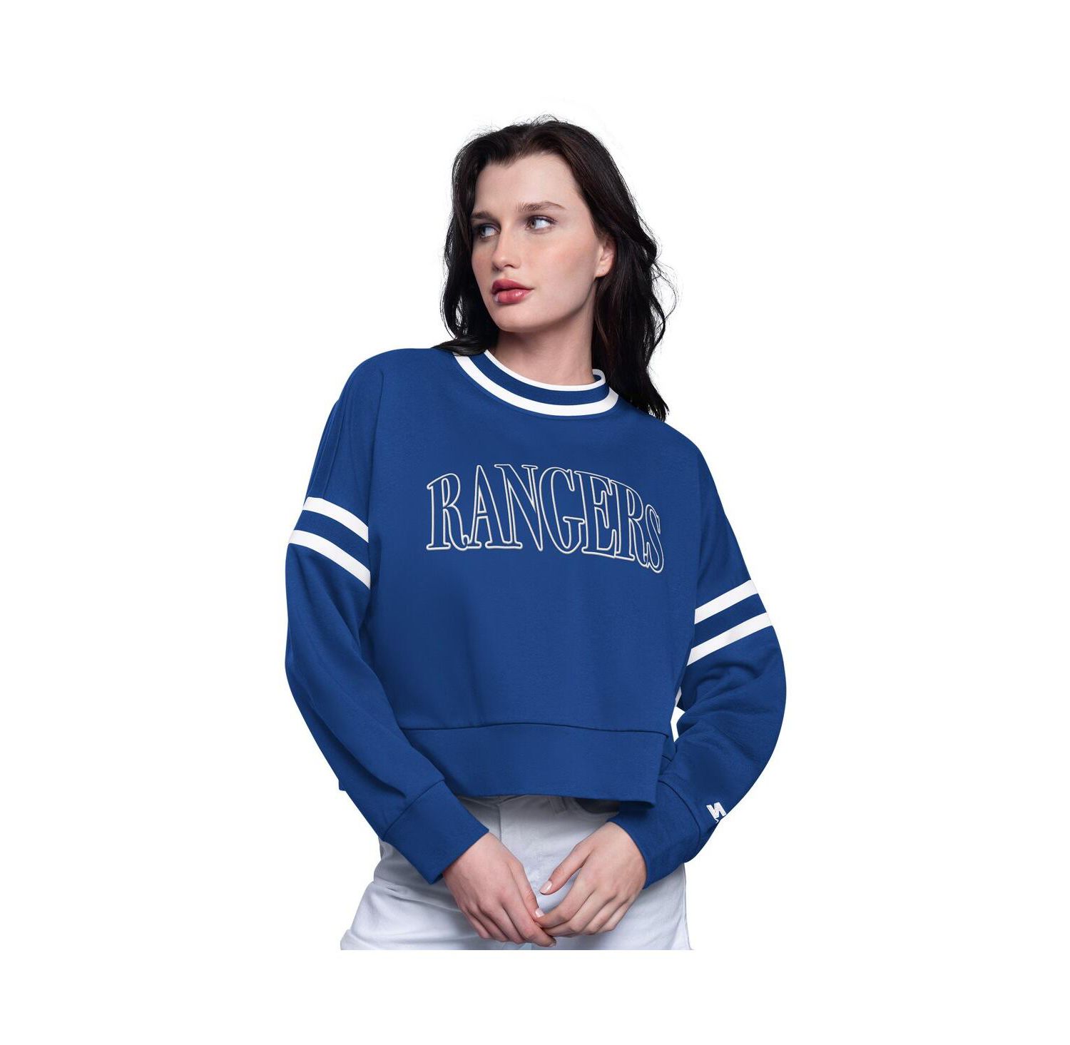 Women's Blue New York Rangers Power Play Cropped Pullover Sweatshirt