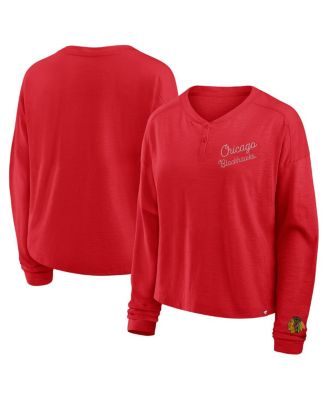 Fanatics - Women's Red Chicago Blackhawks Oversized All Out Effort Long Sleeve Henley T-Shirt