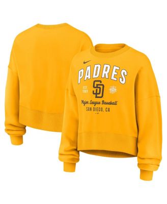 Nike - Women's Gold San Diego Padres Oversized Long Sleeve Cropped Pullover Sweatshirt